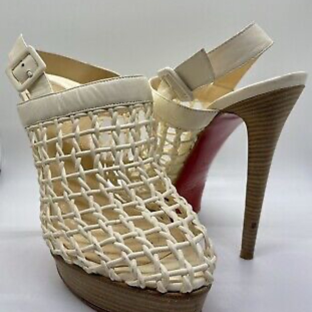 Christian Louboutin Cream and Red Lattice Heels
